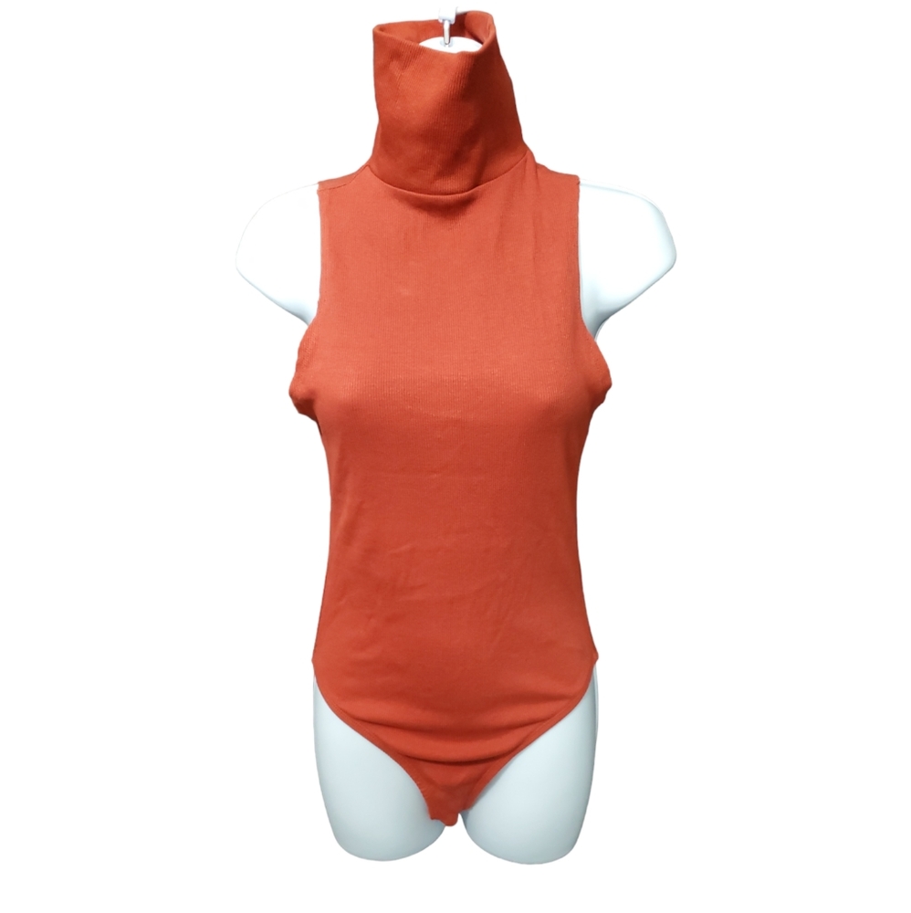 Zara Sleeveless Orange Bodysuit With Turtleneck